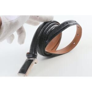 Vintage LAUREN Ralph Lauren Black Croco Print Italian Leather Skinny Belt Size L